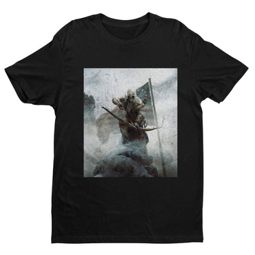 Assassin's Creed III key art tee - black unisex t-shirt, front view