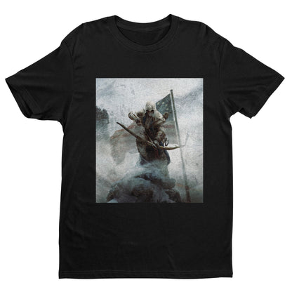 Assassin's Creed III key art tee - black unisex t-shirt, front view