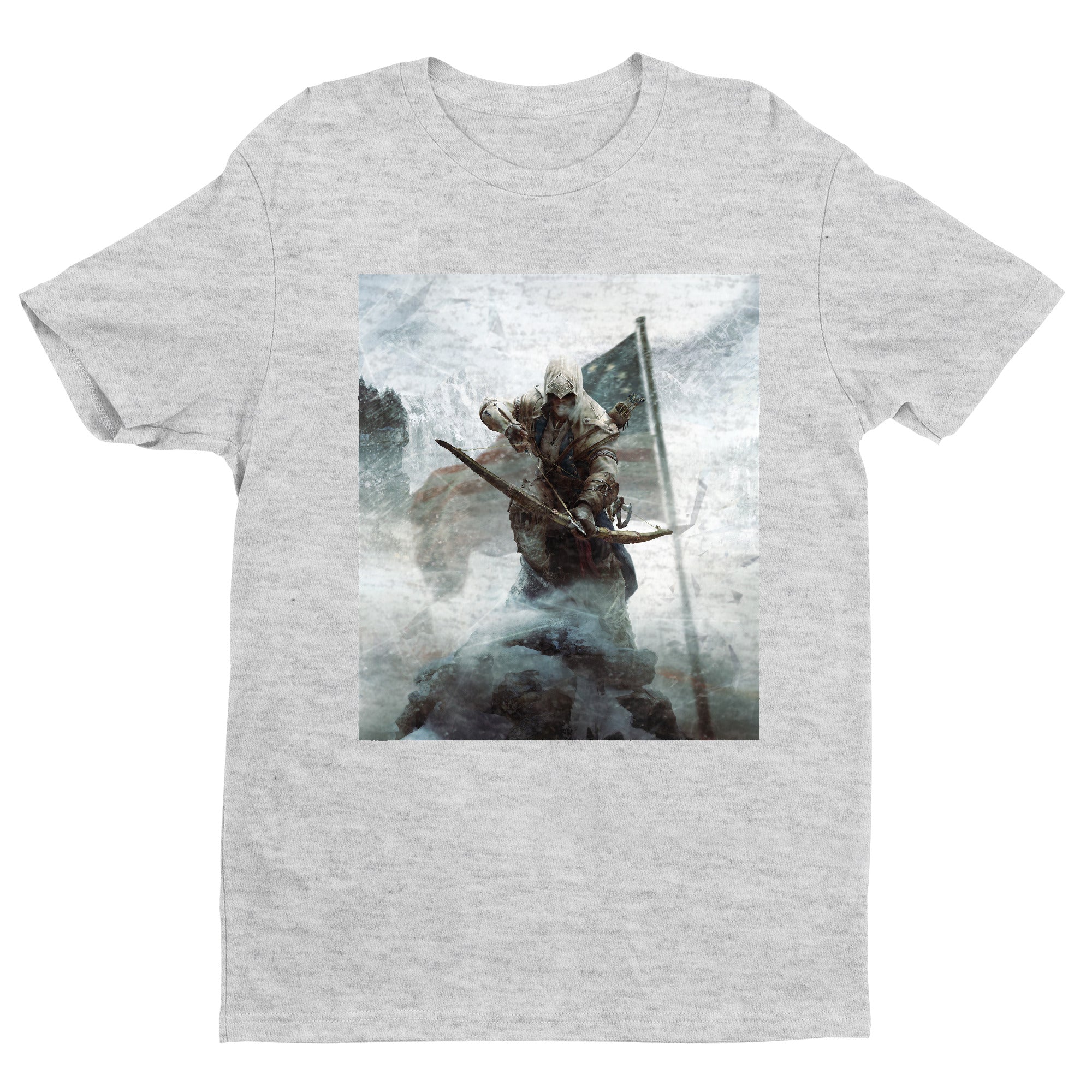 Assassin's Creed III key art tee - gray unisex t-shirt, front view
