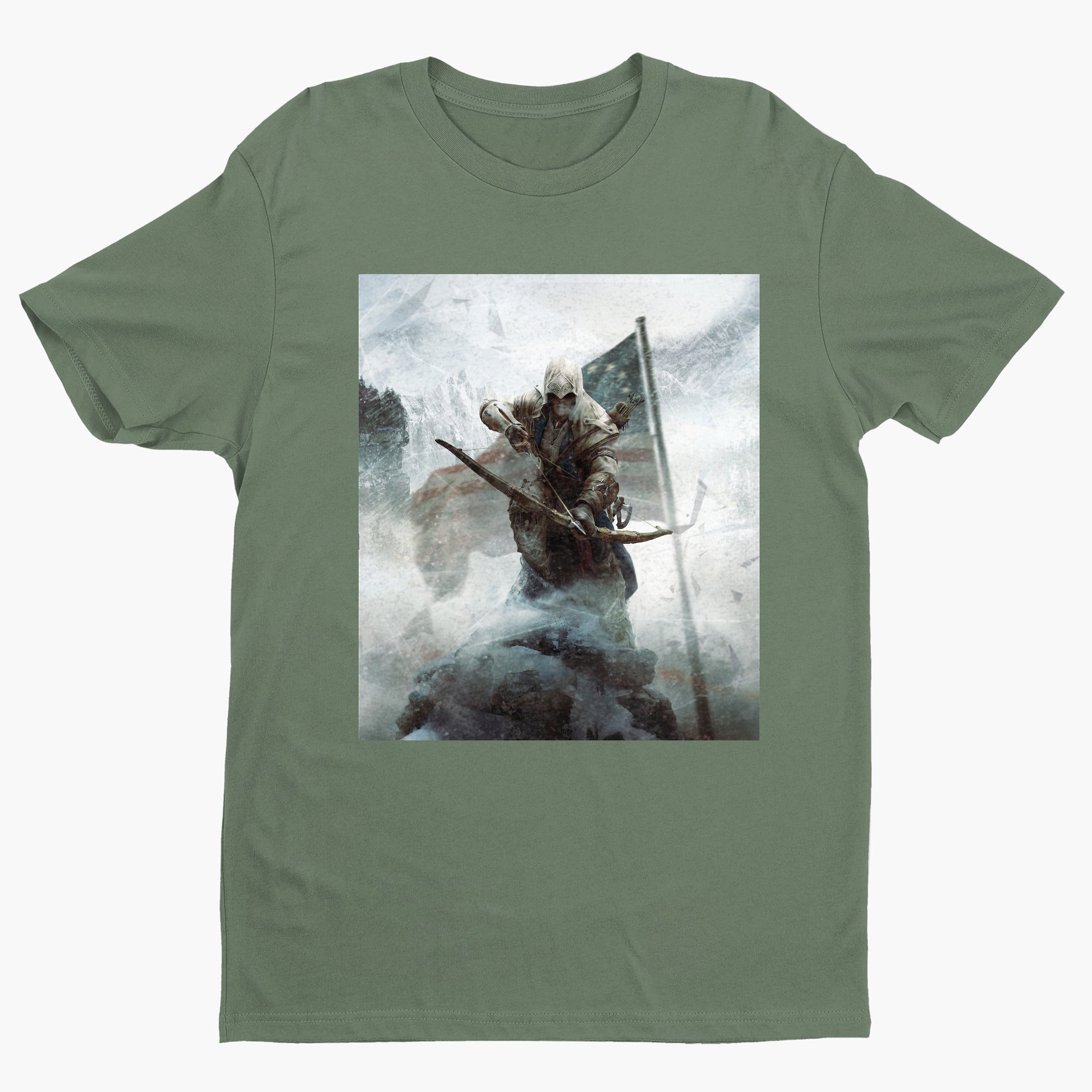 Assassin's Creed III key art tee - green unisex t-shirt, front view