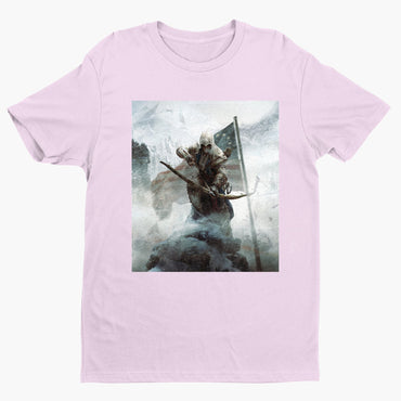 Assassin's Creed III key art tee - light pink unisex t-shirt, front view