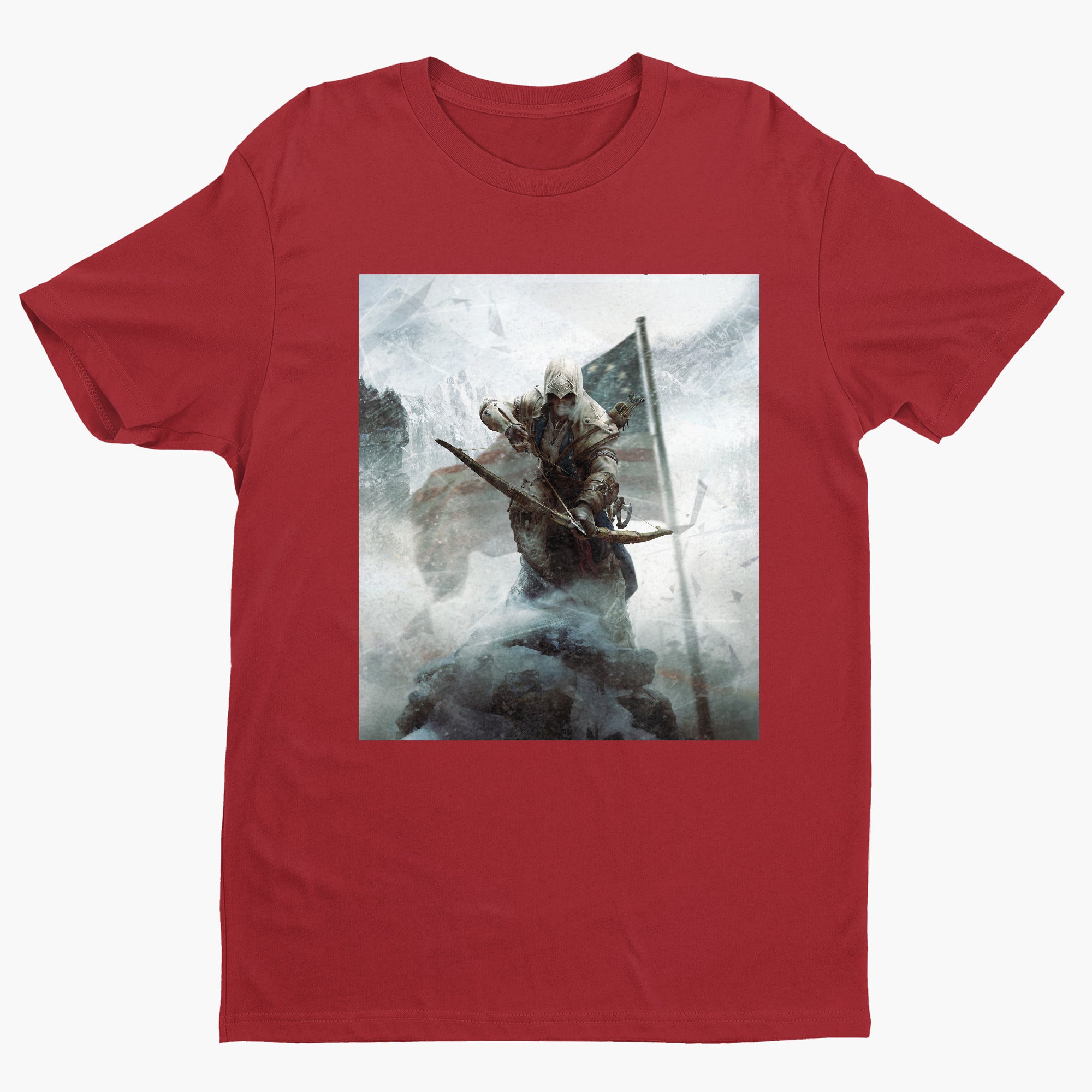 Assassin's Creed III key art tee - red unisex t-shirt, front view
