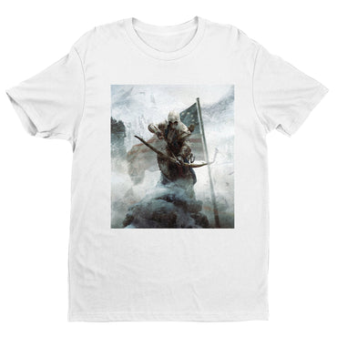 Assassin's Creed III key art tee - white unisex t-shirt, front view