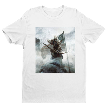Assassin's Creed III key art tee - white unisex t-shirt, front view