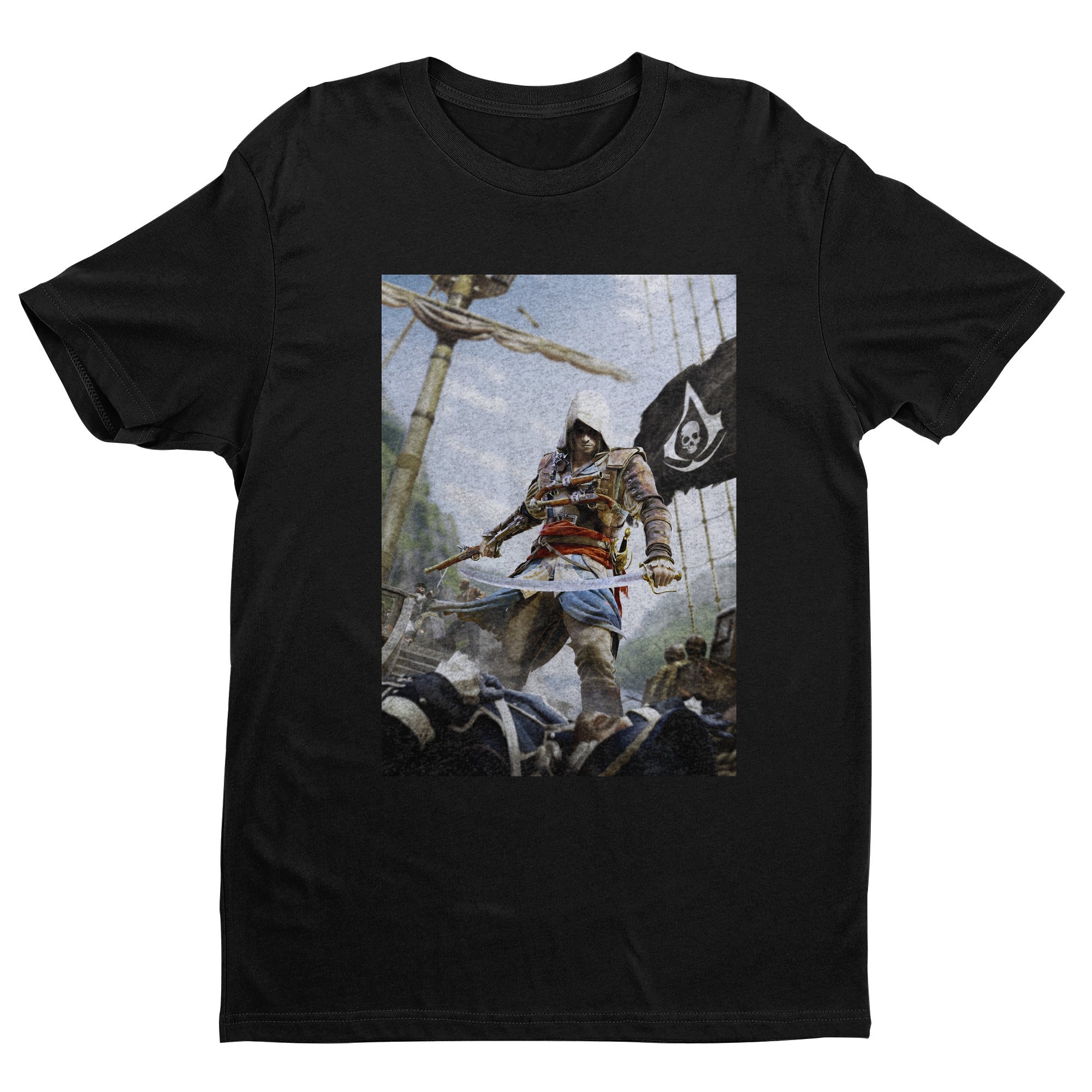 Assassin's Creed IV Black Flag box art tee - black unisex t-shirt, front view
