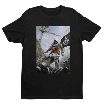 Assassin's Creed IV Black Flag box art tee - black unisex t-shirt, front view