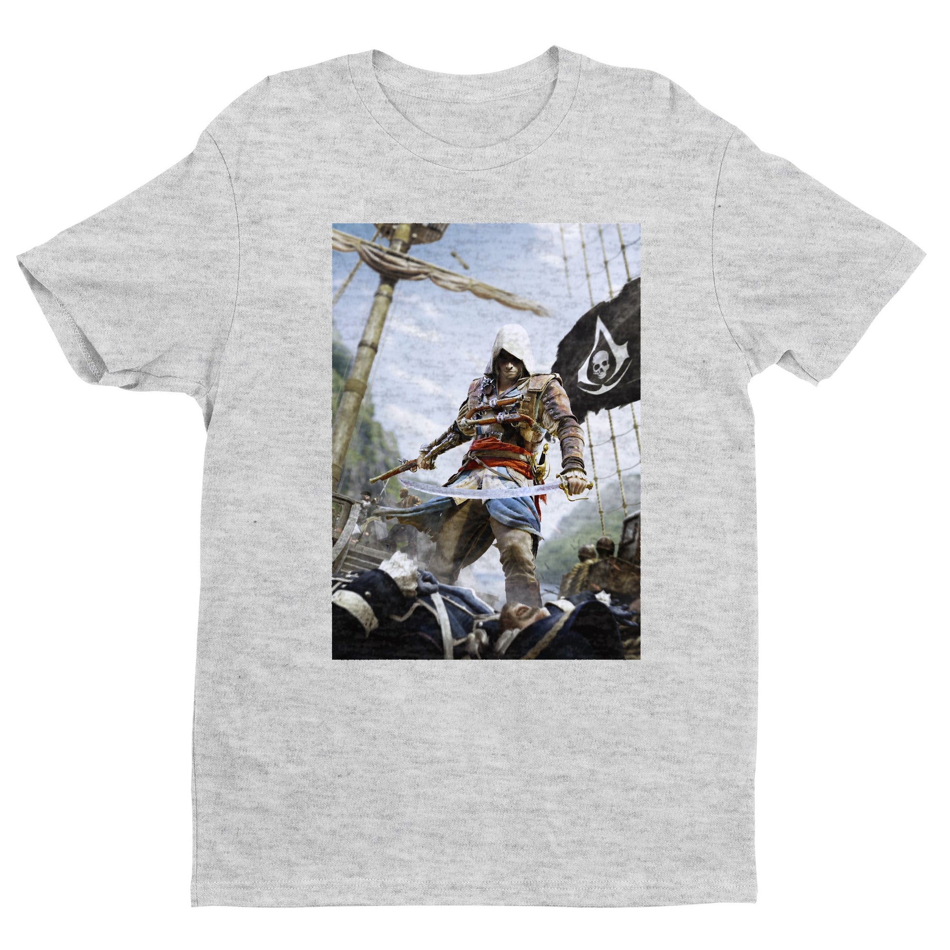 Assassin's Creed IV Black Flag box art tee - gray unisex t-shirt, front view