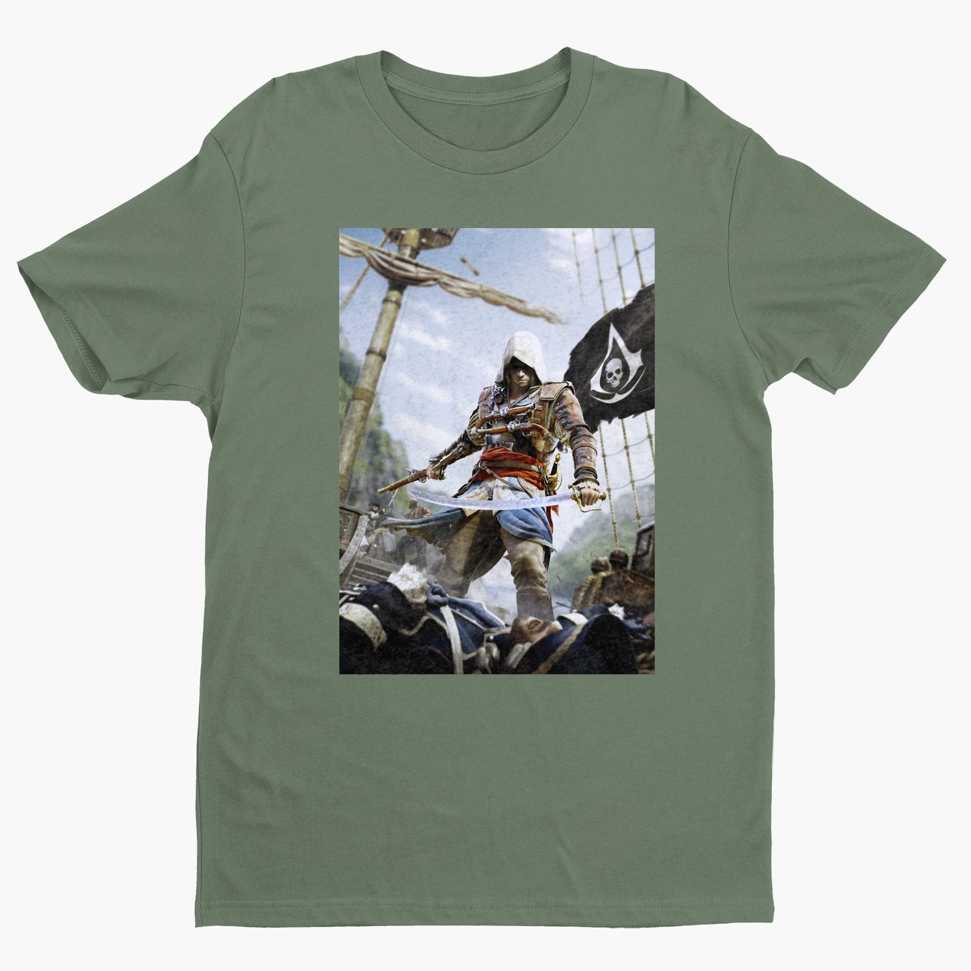 Assassin's Creed IV Black Flag box art tee - green unisex t-shirt, front view