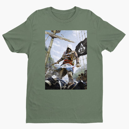 Assassin's Creed IV Black Flag box art tee - green unisex t-shirt, front view