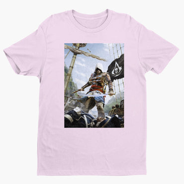 Assassin's Creed IV Black Flag box art tee - light pink unisex t-shirt, front view