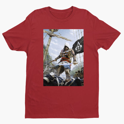 Assassin's Creed IV Black Flag box art tee - red unisex t-shirt, front view