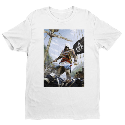 Assassin's Creed IV Black Flag box art tee - white unisex t-shirt, front view