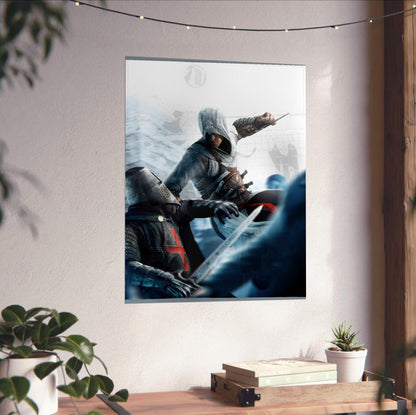 Assassin's Creed leap of faith eagle strike art unframed on a white wall above a desk
