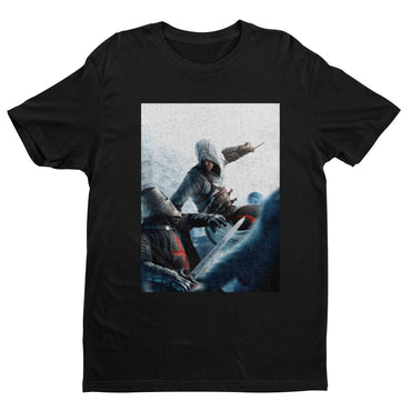 Assassin's Creed assassin vs Templar concept art tee - black unisex t-shirt, front view