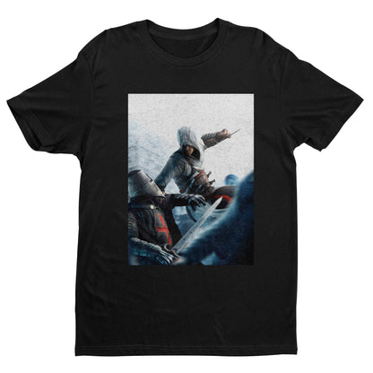 Assassin's Creed assassin vs Templar concept art tee - black unisex t-shirt, front view