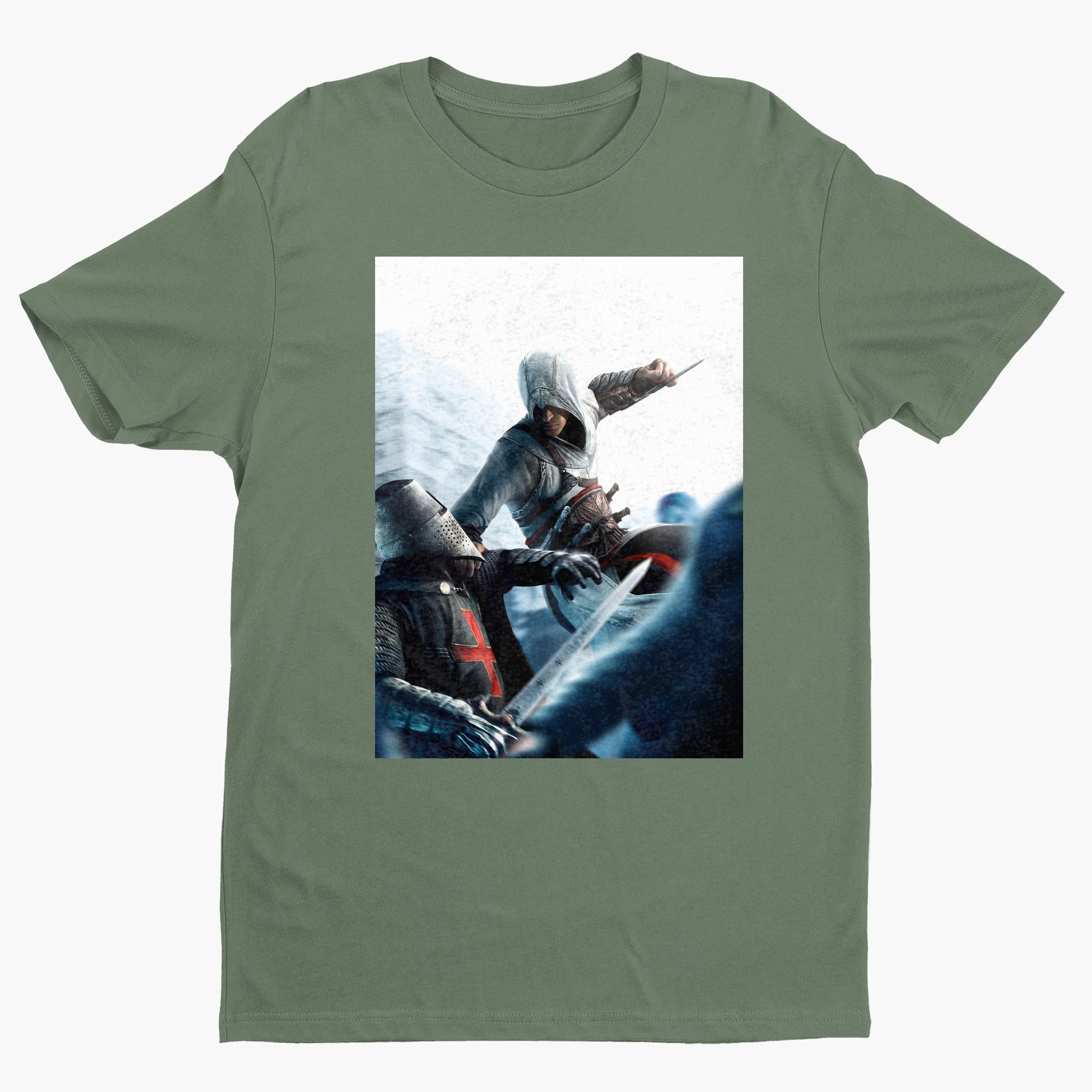 Assassin's Creed assassin vs Templar concept art tee - green unisex t-shirt, front view