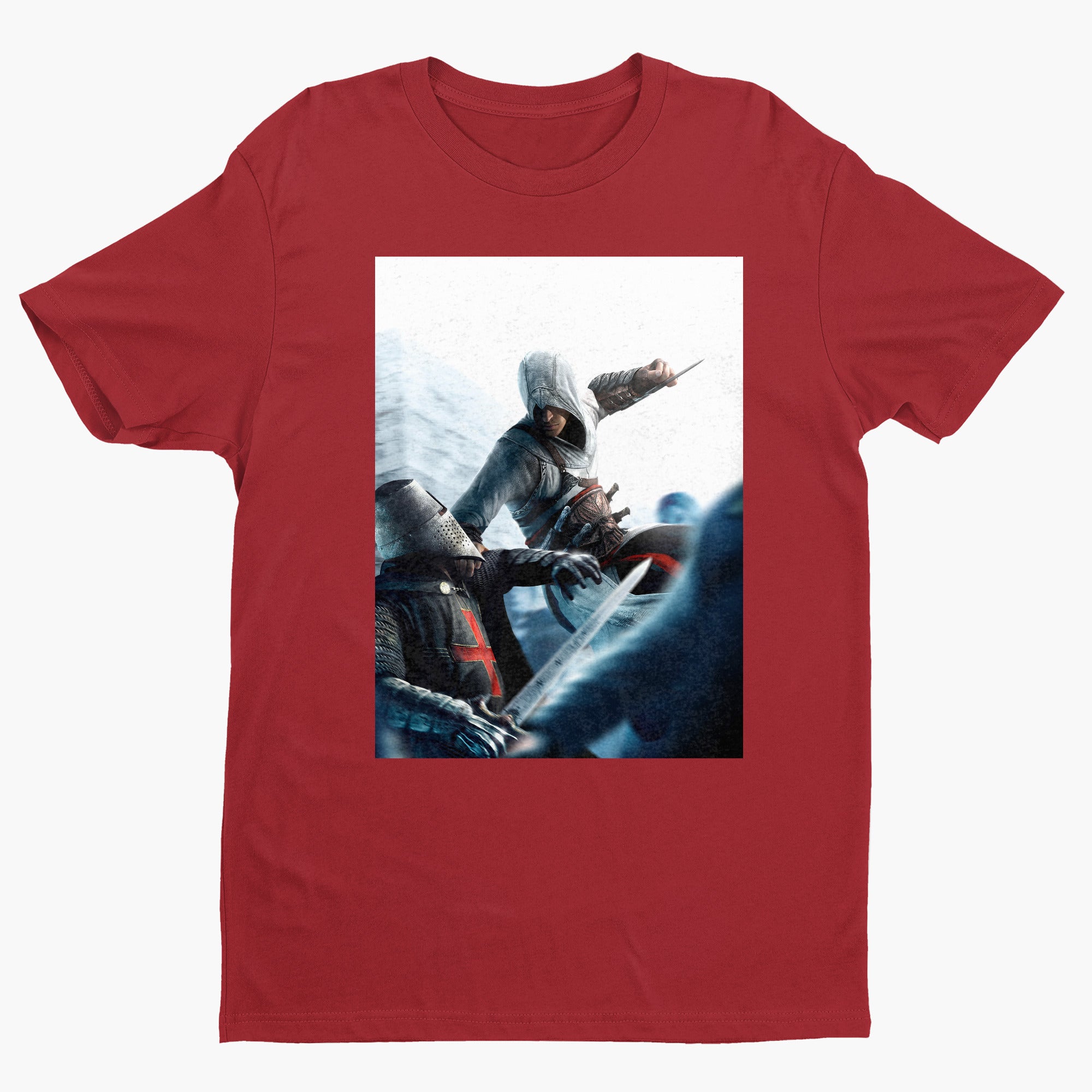 Assassin's Creed assassin vs Templar concept art tee - red unisex t-shirt, front view