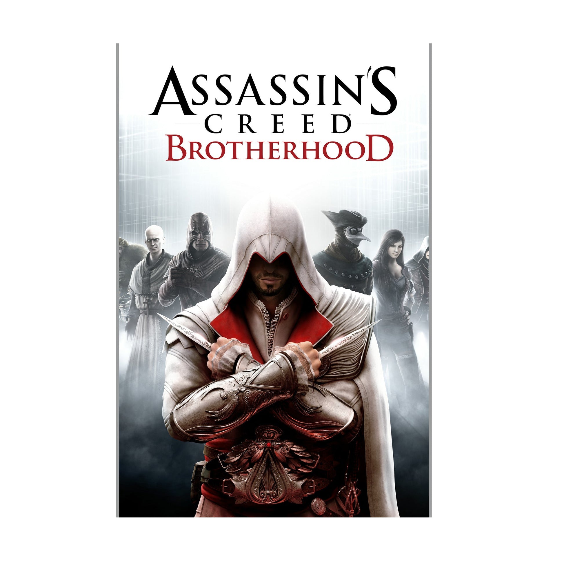 Assassin's Creed Brotherhood cover art with logo print