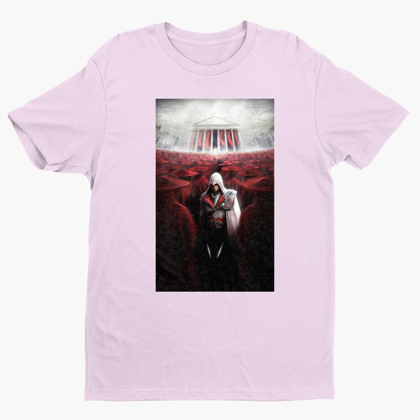 Assassin's Creed Brotherhood Ezio and the cardinals tee - light pink unisex t-shirt, front view