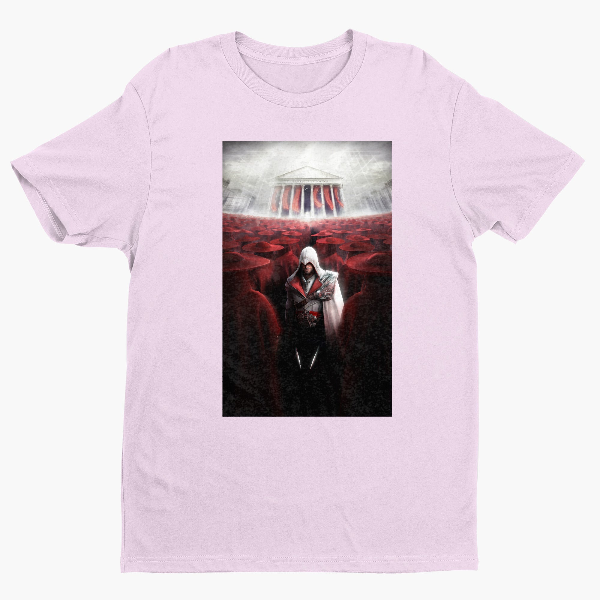 Assassin's Creed Brotherhood Ezio and the cardinals tee - light pink unisex t-shirt, front view