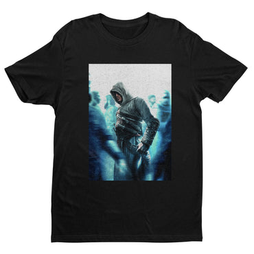 Assassin's Creed crowd key art tee - black unisex t-shirt, front view