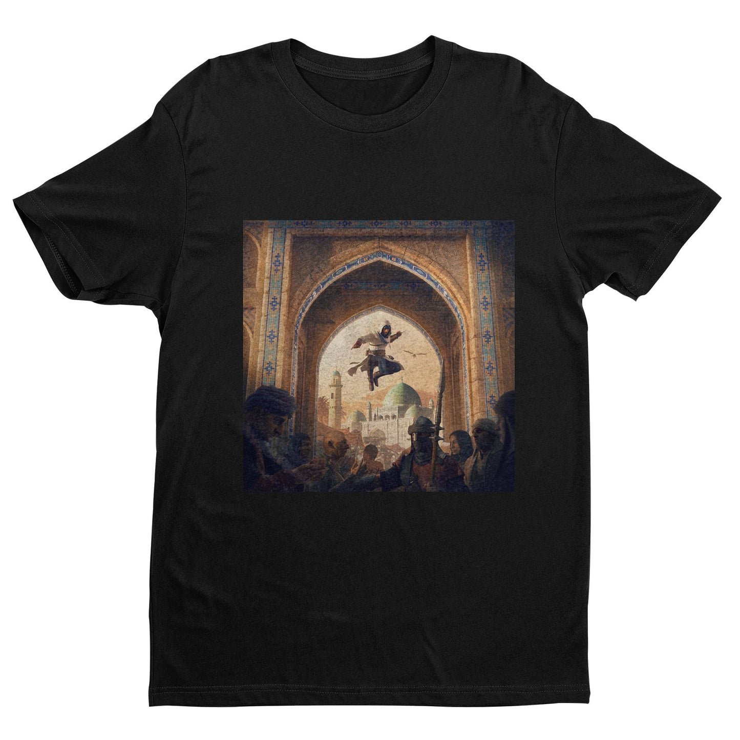 Assassin's Creed Mirage announcement key art tee - black unisex t-shirt, front view
