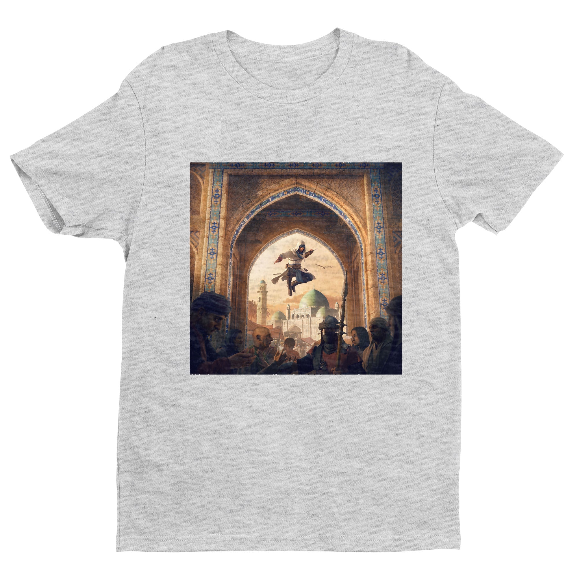 Assassin's Creed Mirage announcement key art tee - gray unisex t-shirt, front view