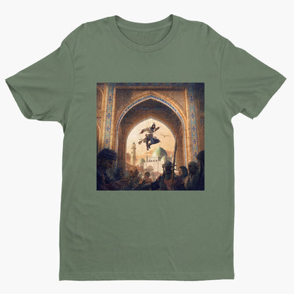 Assassin's Creed Mirage announcement key art tee - green unisex t-shirt, front view