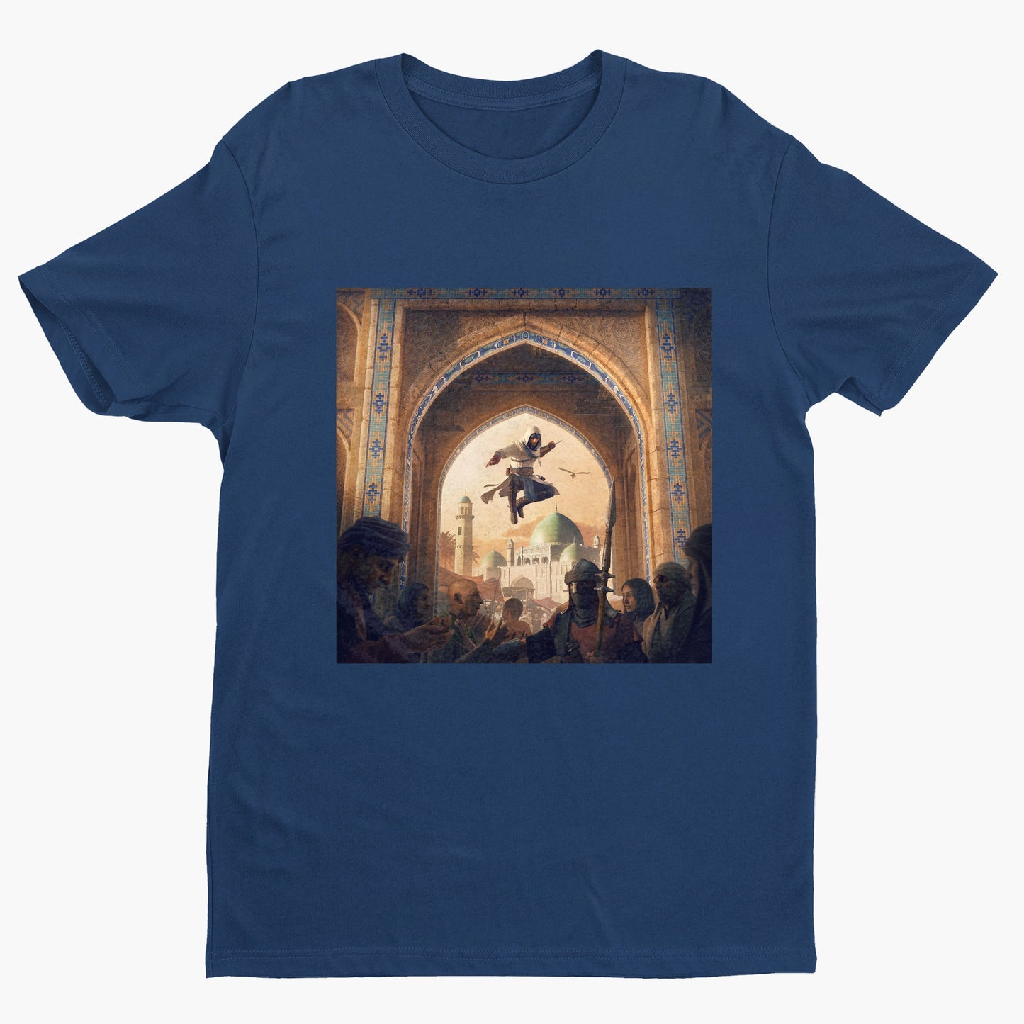 Assassin's Creed Mirage announcement key art tee - navy unisex t-shirt, front view