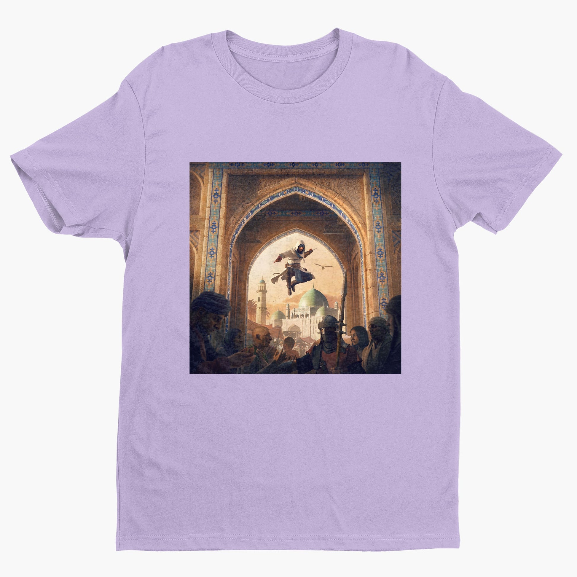 Assassin's Creed Mirage announcement key art tee - violet unisex t-shirt, front view