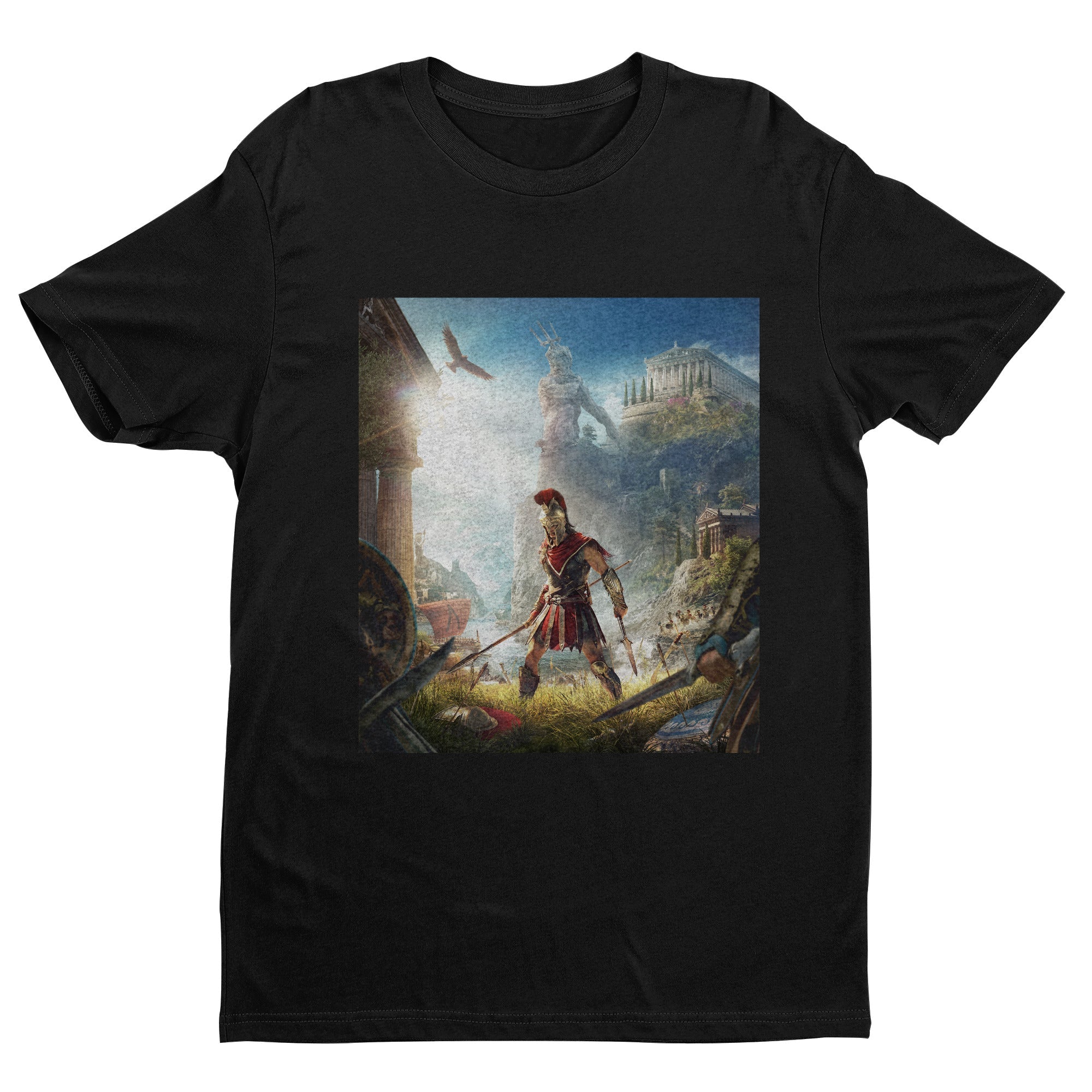 Assassin's Creed Odyssey cover art tee - black unisex t-shirt, front view
