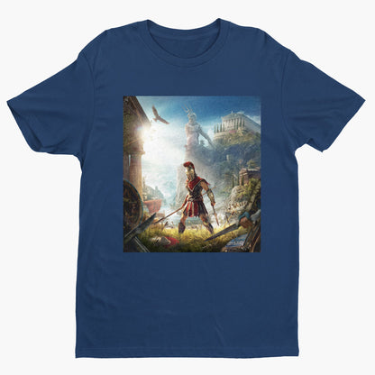 Assassin's Creed Odyssey cover art tee - navy unisex t-shirt, front view