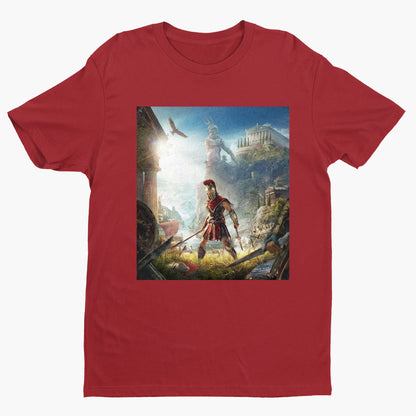 Assassin's Creed Odyssey cover art tee - red unisex t-shirt, front view
