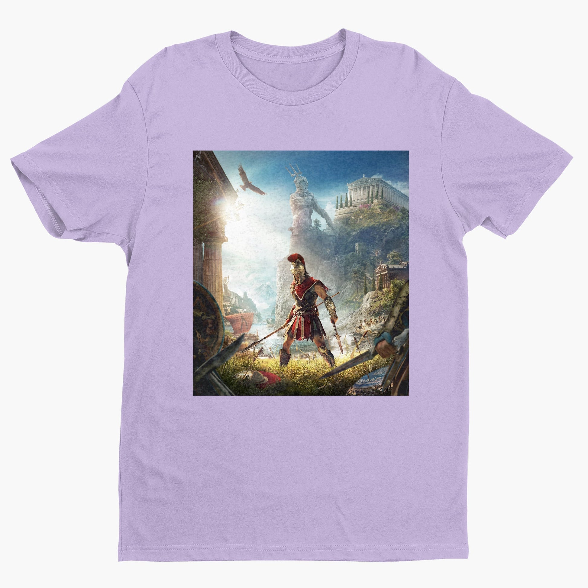Assassin's Creed Odyssey cover art tee - violet unisex t-shirt, front view