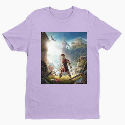 Assassin's Creed Odyssey cover art tee - violet unisex t-shirt, front view