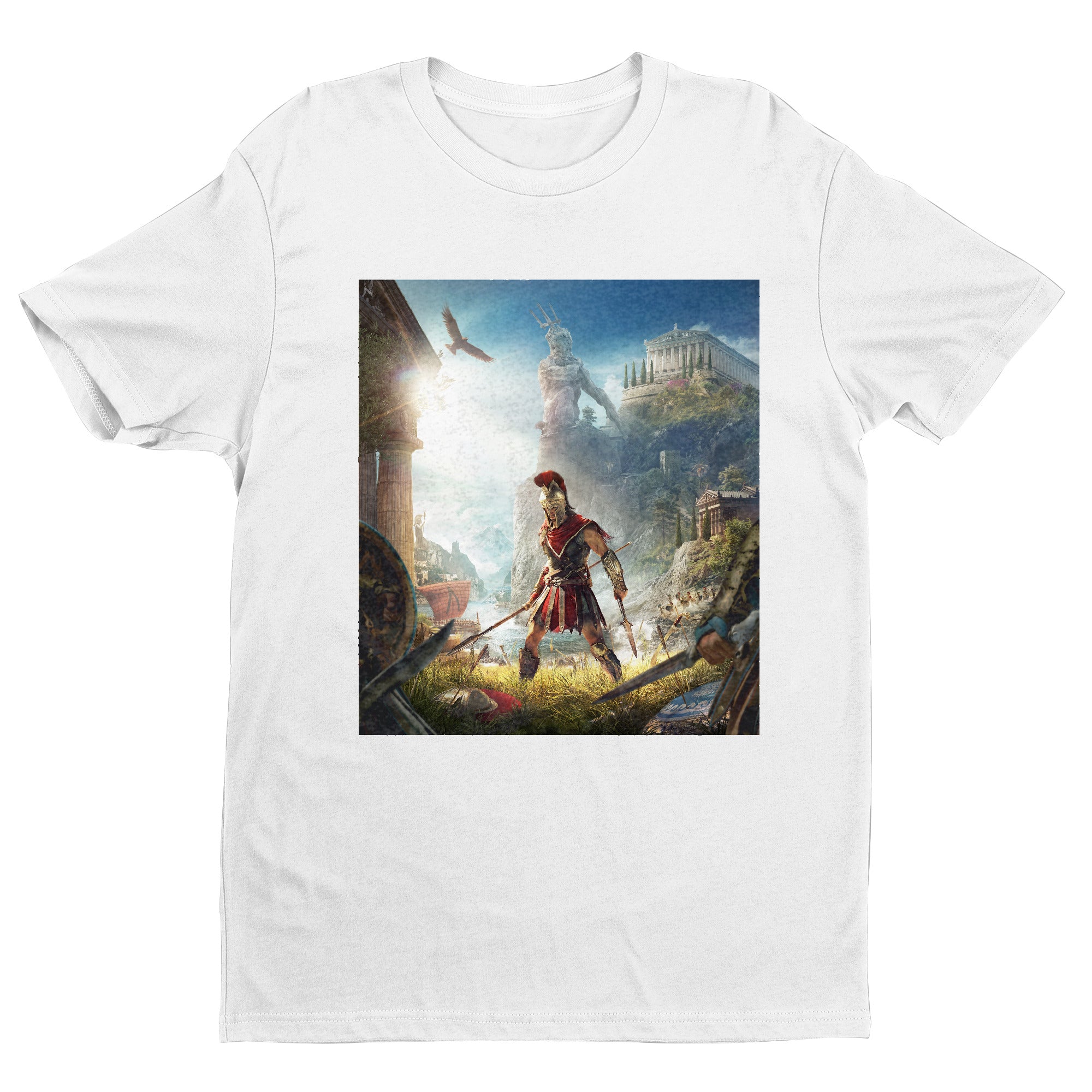 Assassin's Creed Odyssey cover art tee - white unisex t-shirt, front view