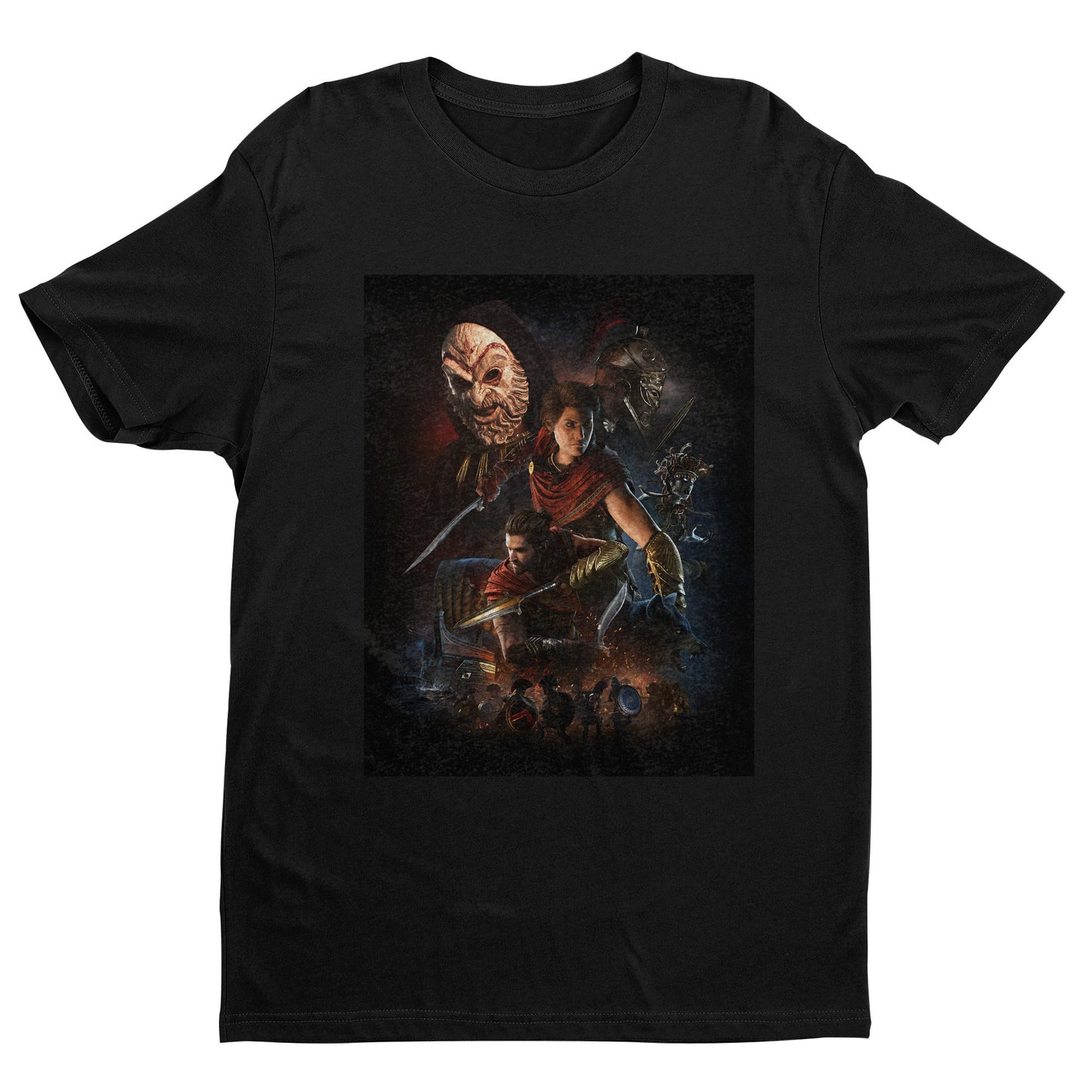 Assassin's Creed Odyssey promo art tee - black unisex t-shirt, front view