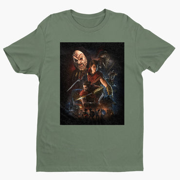 Assassin's Creed Odyssey promo art tee - green unisex t-shirt, front view