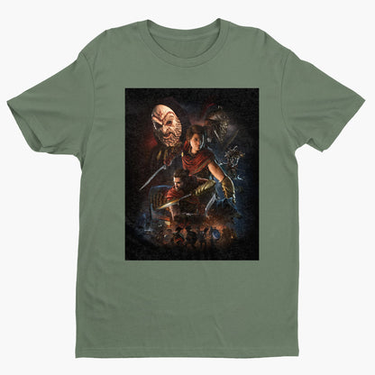 Assassin's Creed Odyssey promo art tee - green unisex t-shirt, front view
