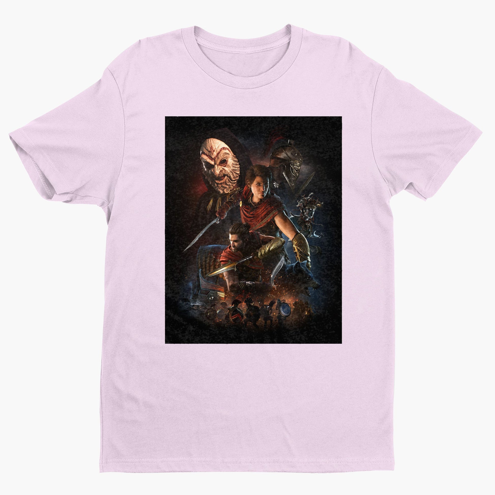 Assassin's Creed Odyssey promo art tee - light pink unisex t-shirt, front view