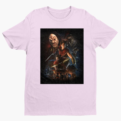 Assassin's Creed Odyssey promo art tee - light pink unisex t-shirt, front view