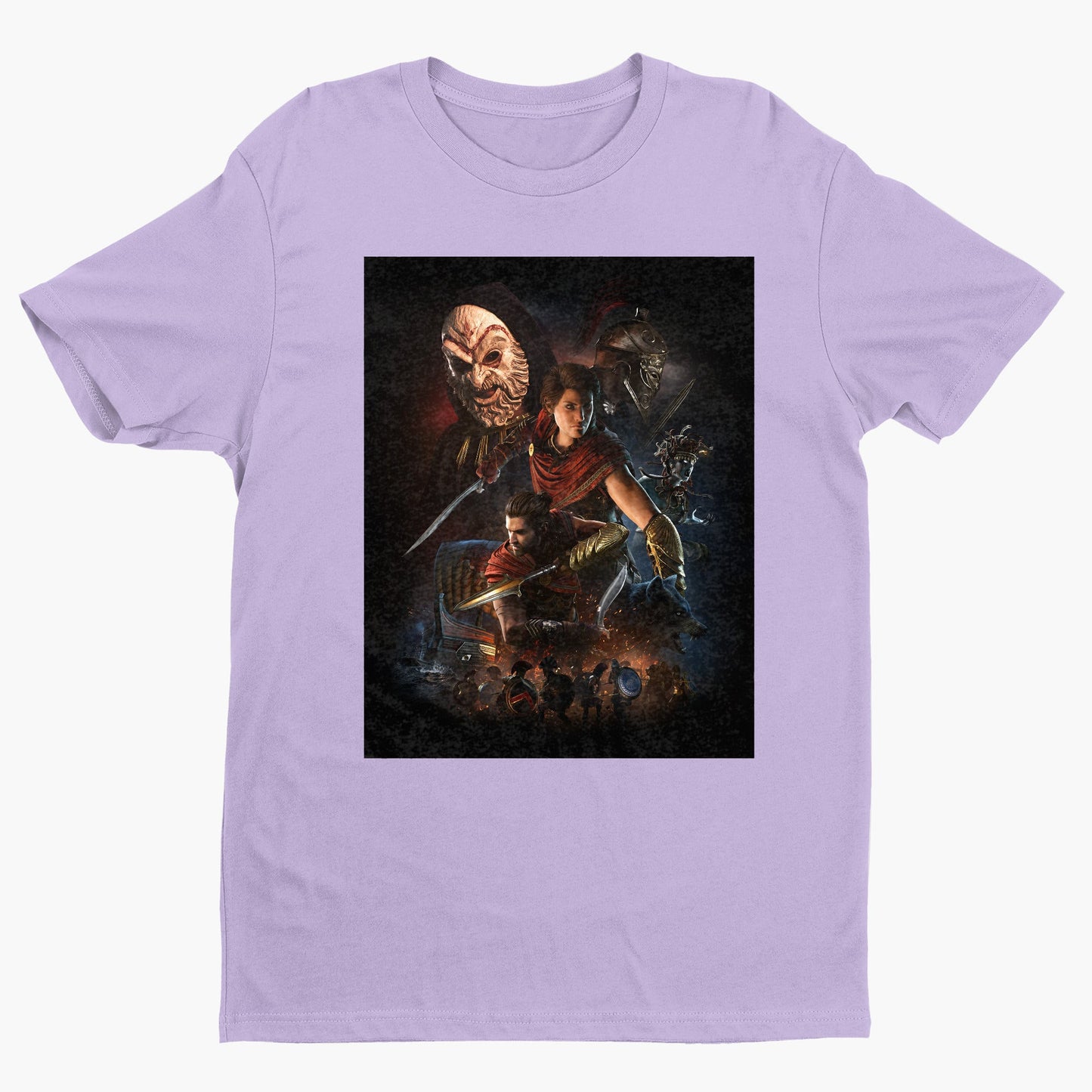 Assassin's Creed Odyssey promo art tee - violet unisex t-shirt, front view