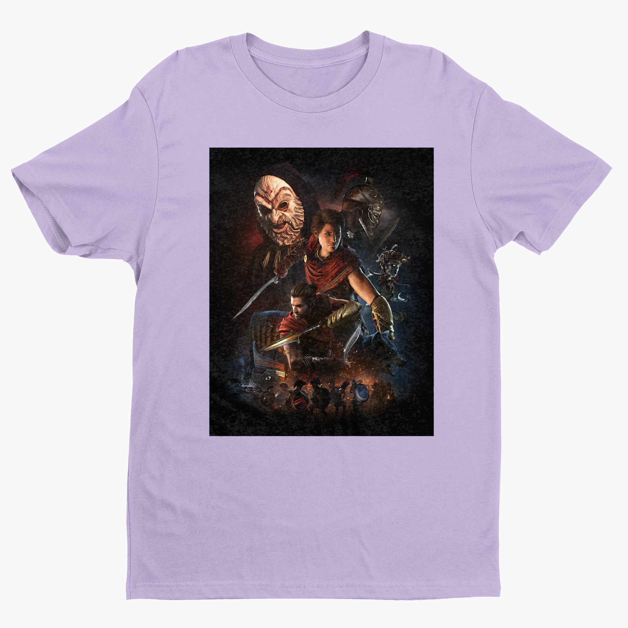 Assassin's Creed Odyssey promo art tee - violet unisex t-shirt, front view