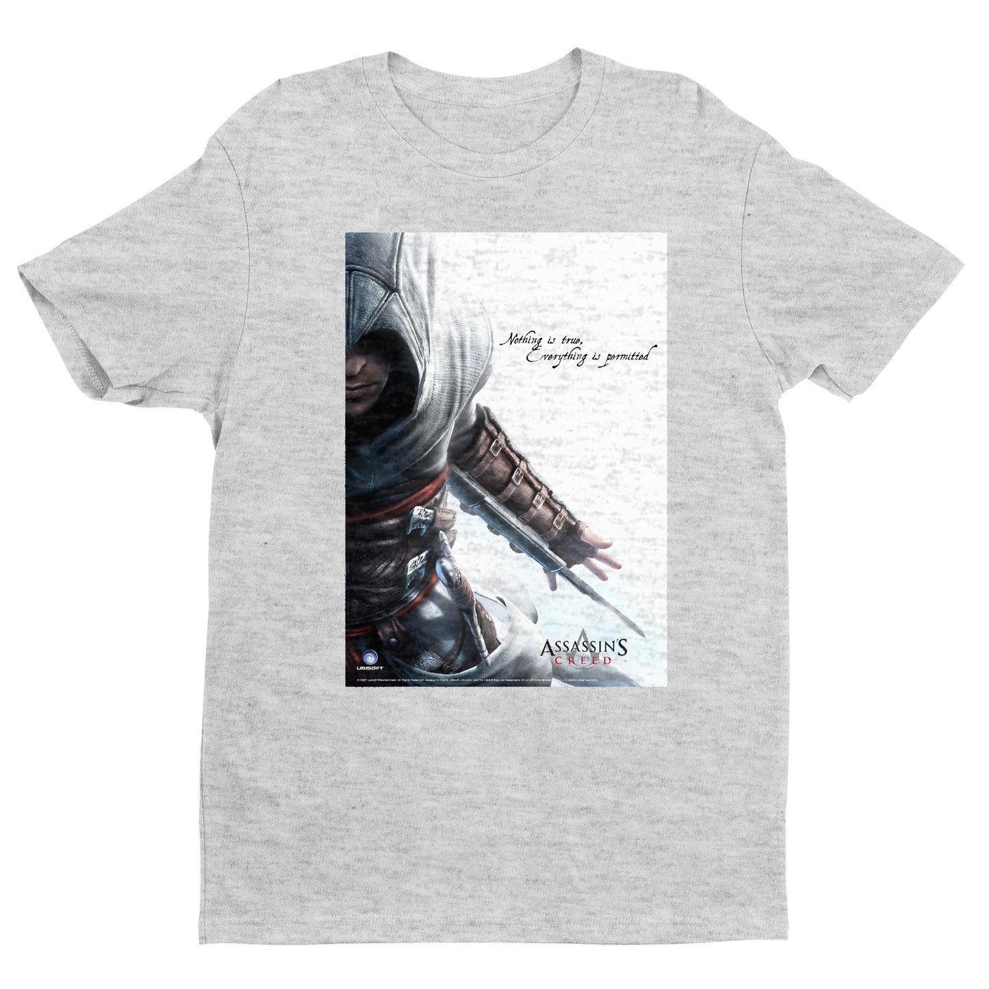 Assassin's Creed Nothing Is True promo art tee - gray unisex t-shirt, front view