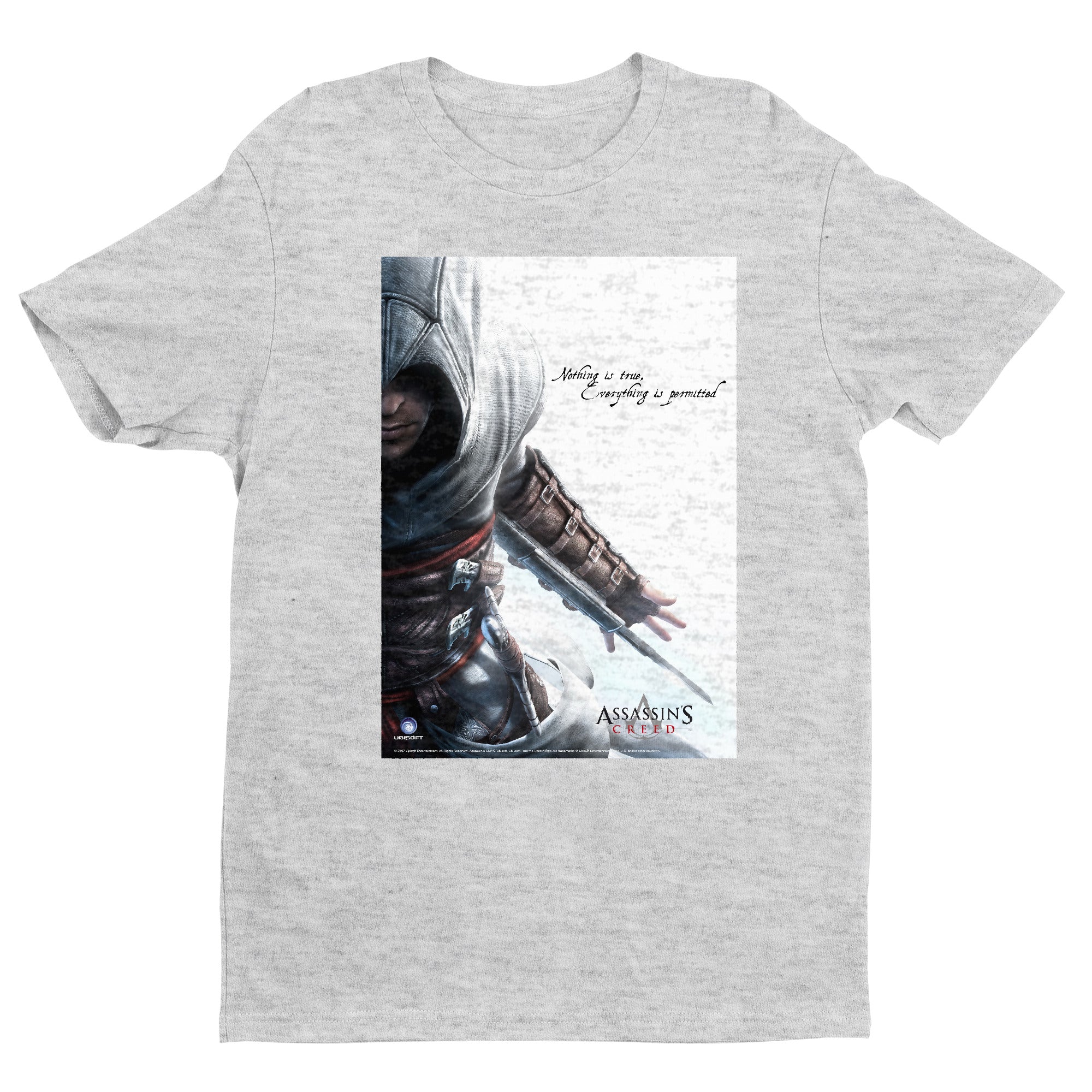 Assassin's Creed Nothing Is True promo art tee - gray unisex t-shirt, front view