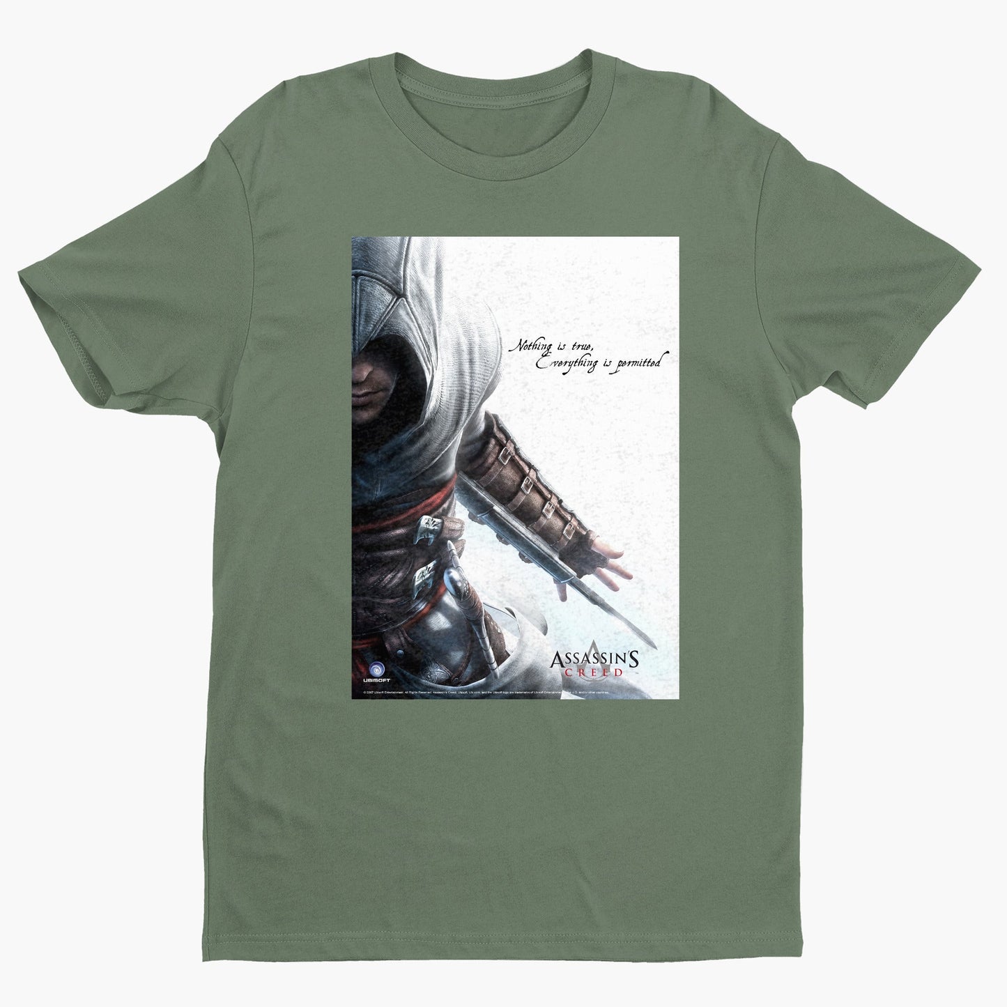 Assassin's Creed Nothing Is True promo art tee - green unisex t-shirt, front view