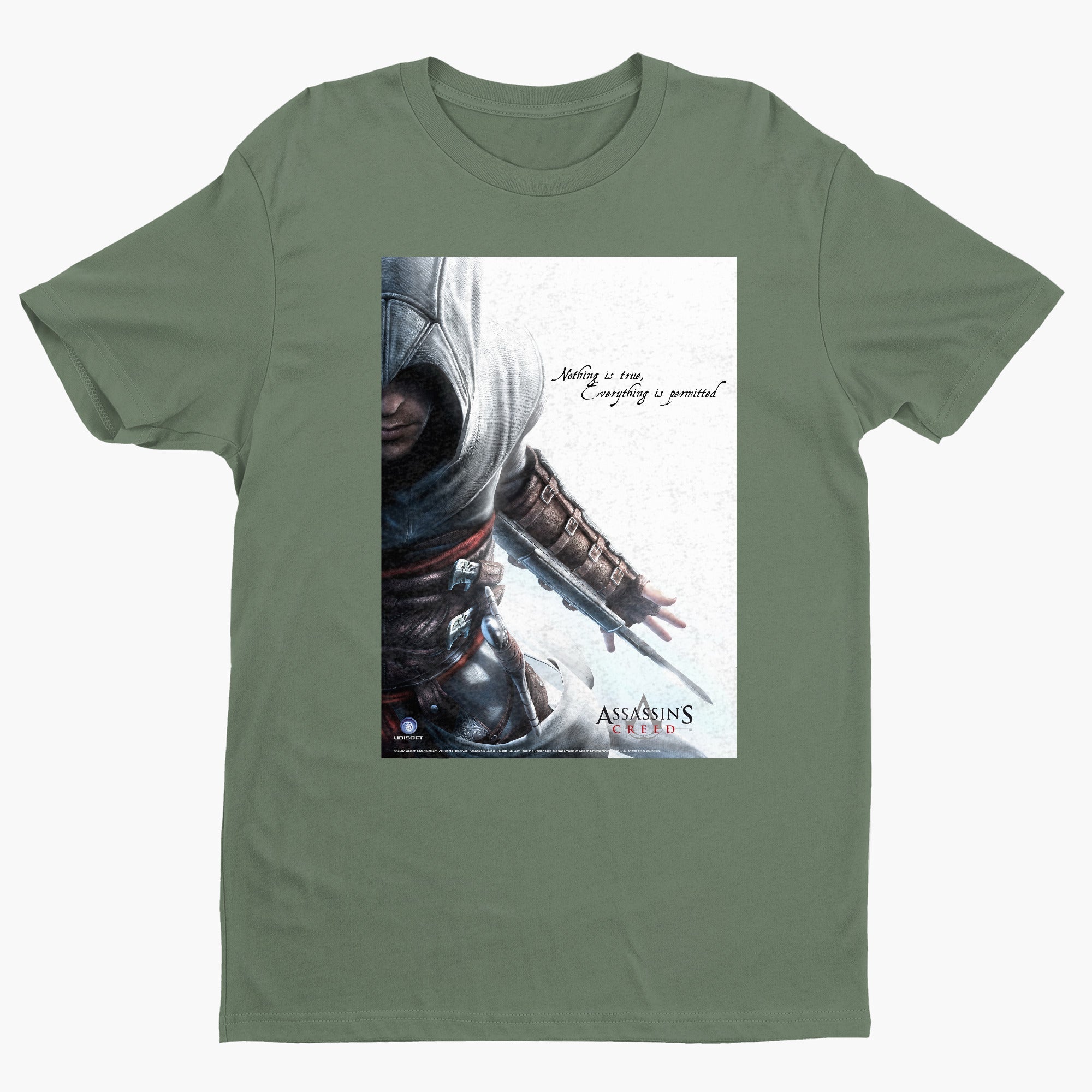 Assassin's Creed Nothing Is True promo art tee - green unisex t-shirt, front view