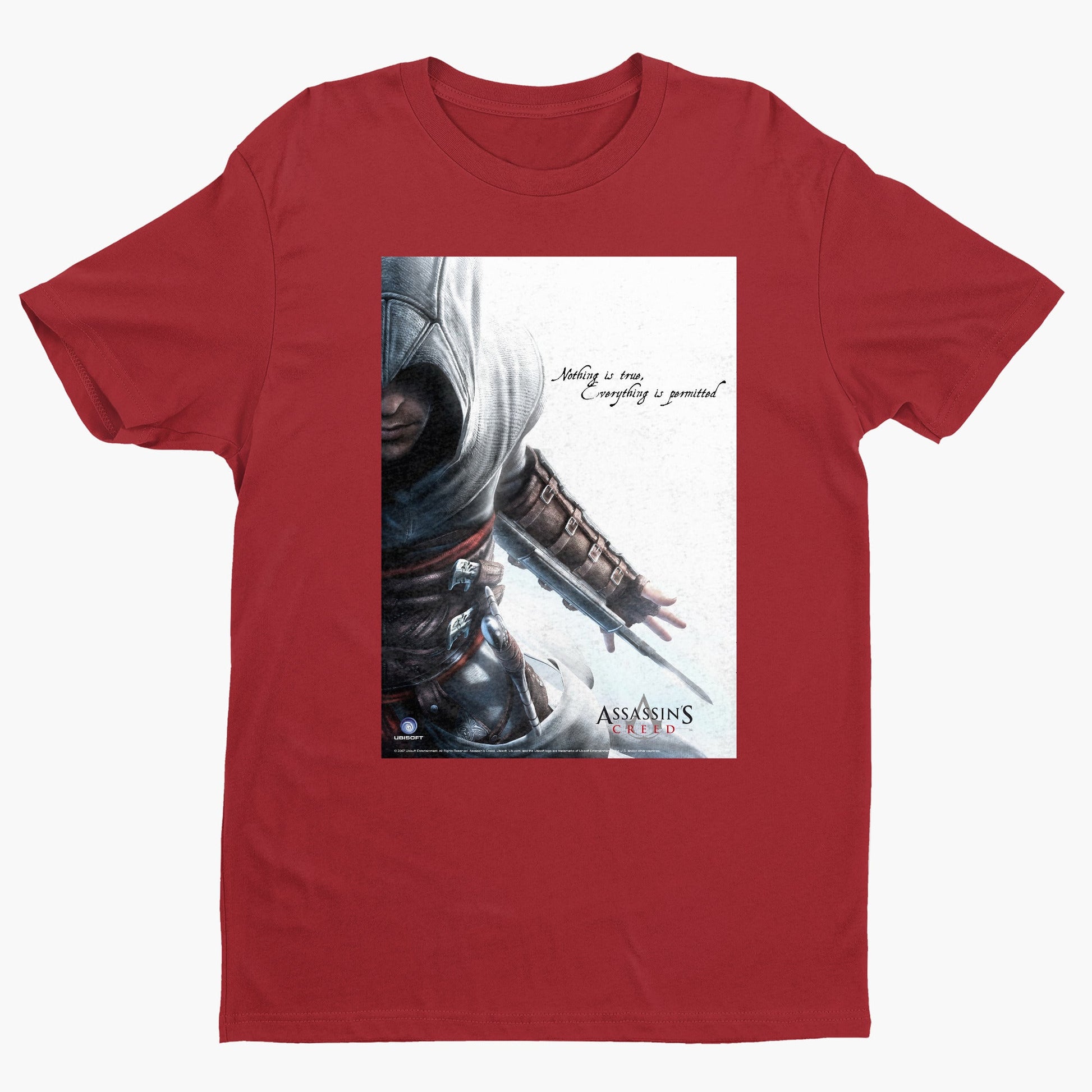 Assassin's Creed Nothing Is True promo art tee - red unisex t-shirt, front view