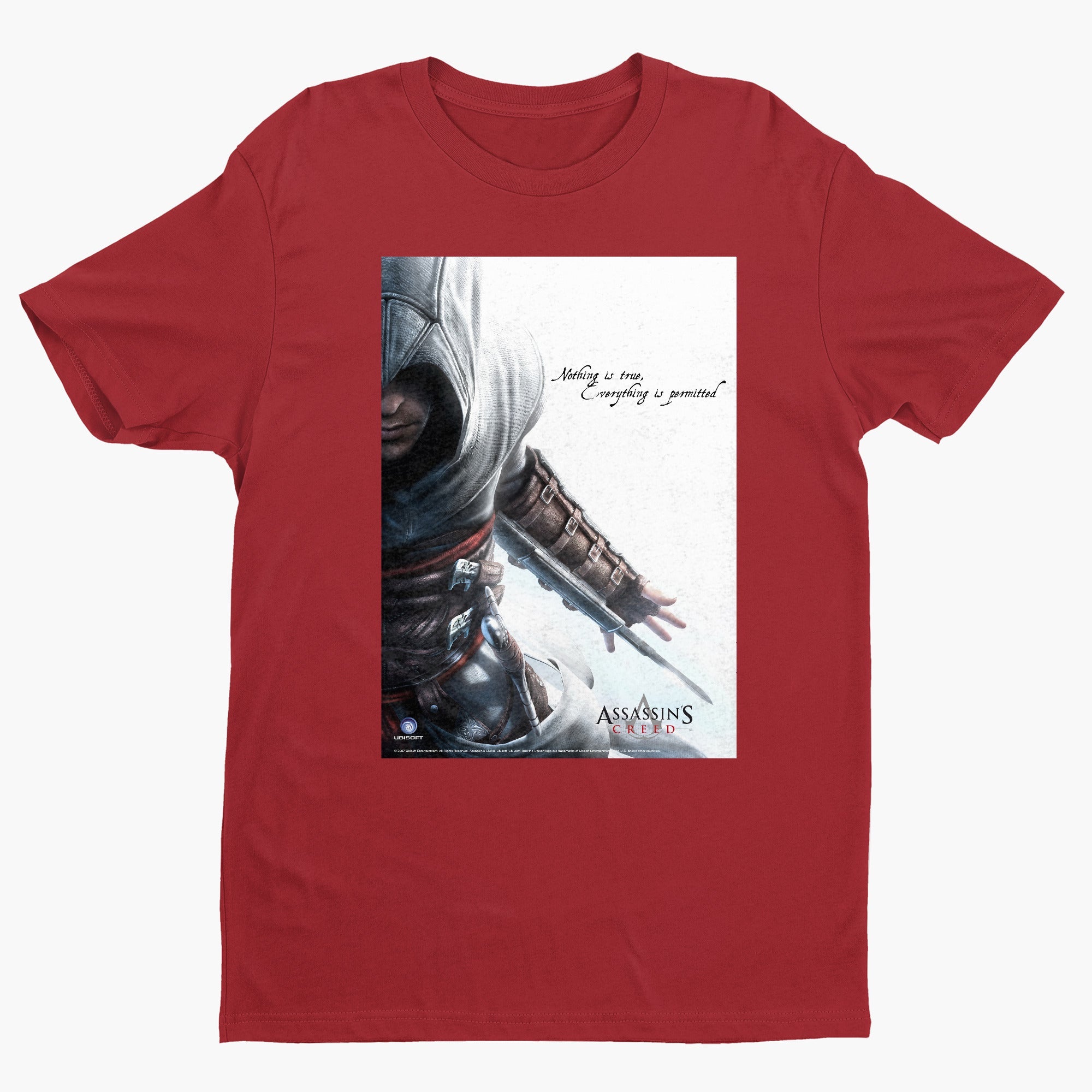 Assassin's Creed Nothing Is True promo art tee - red unisex t-shirt, front view