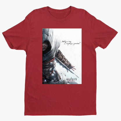 Assassin's Creed Nothing Is True promo art tee - red unisex t-shirt, front view